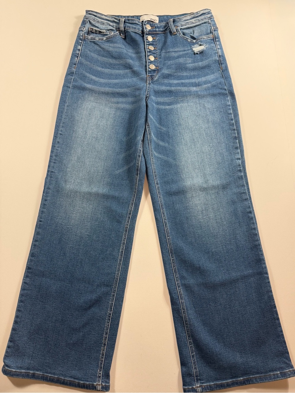 VERVET Olivia Wide Leg Jeans 31 High Rise Button Fly Distressed Retro Y2K Denim